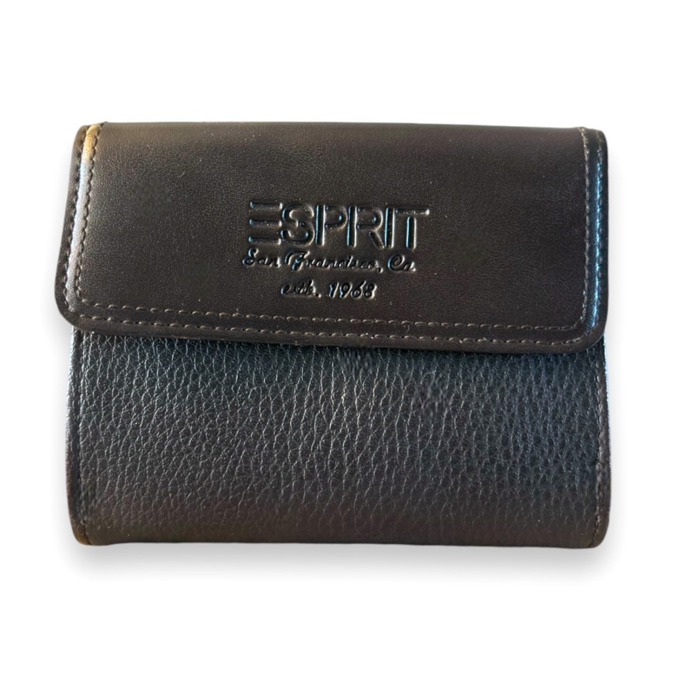 ESPRIT Chocolate Brown Pebbled Leather Trifold Compact Wallet